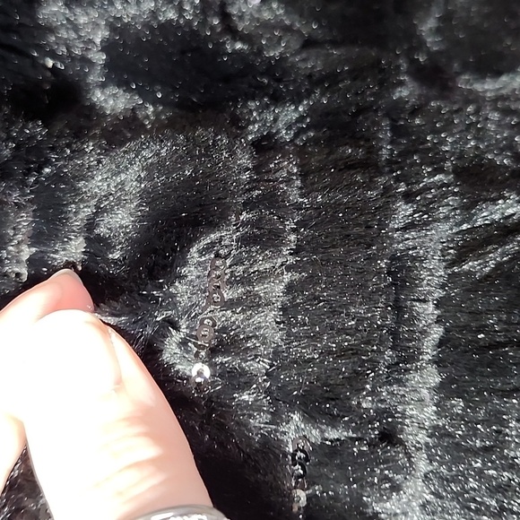 Widgeon Luxurious Black Faux Fur Coat With Sequin Vintage Coat Womens Large - Picture 4 of 8